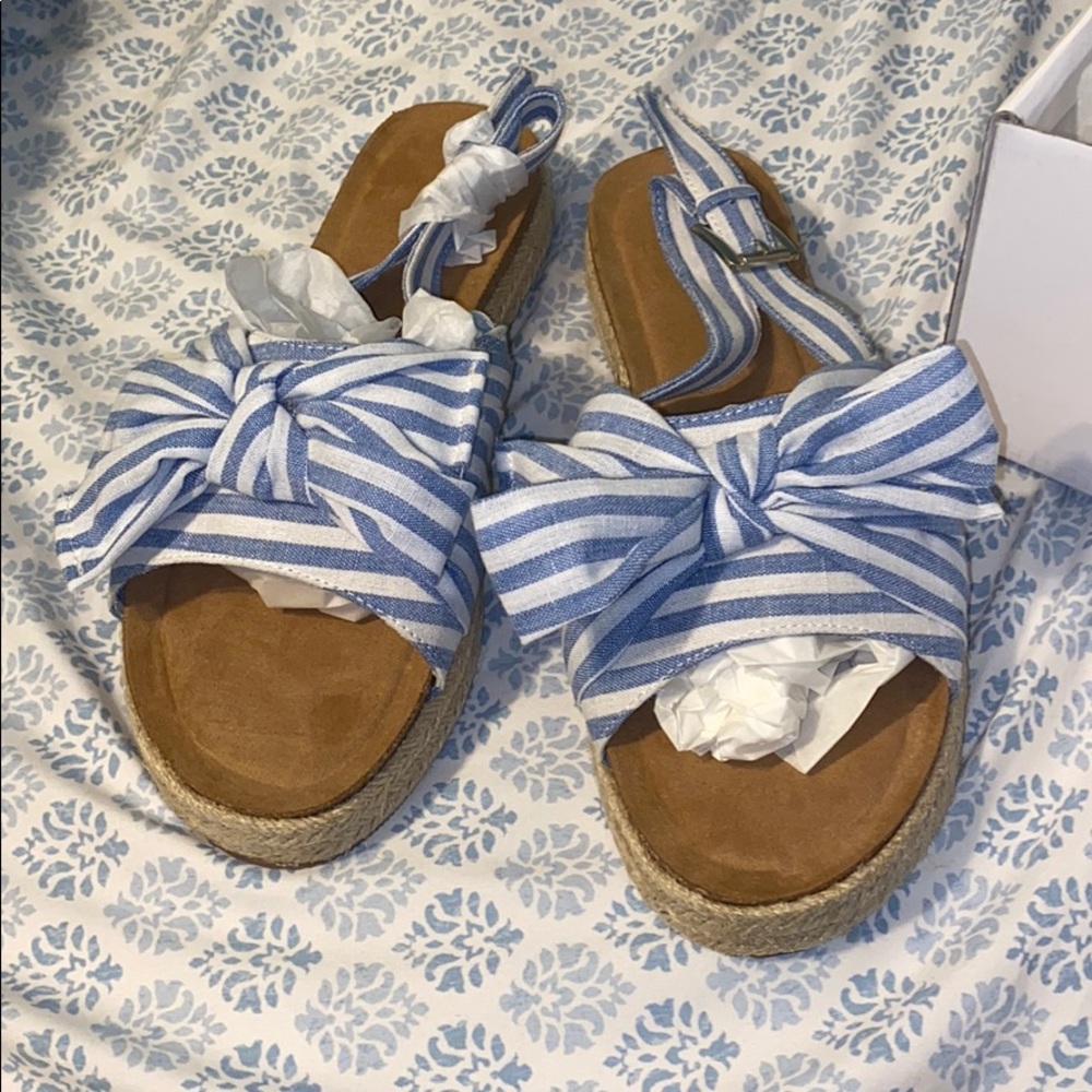 Blue and white striped slip on Sandals
